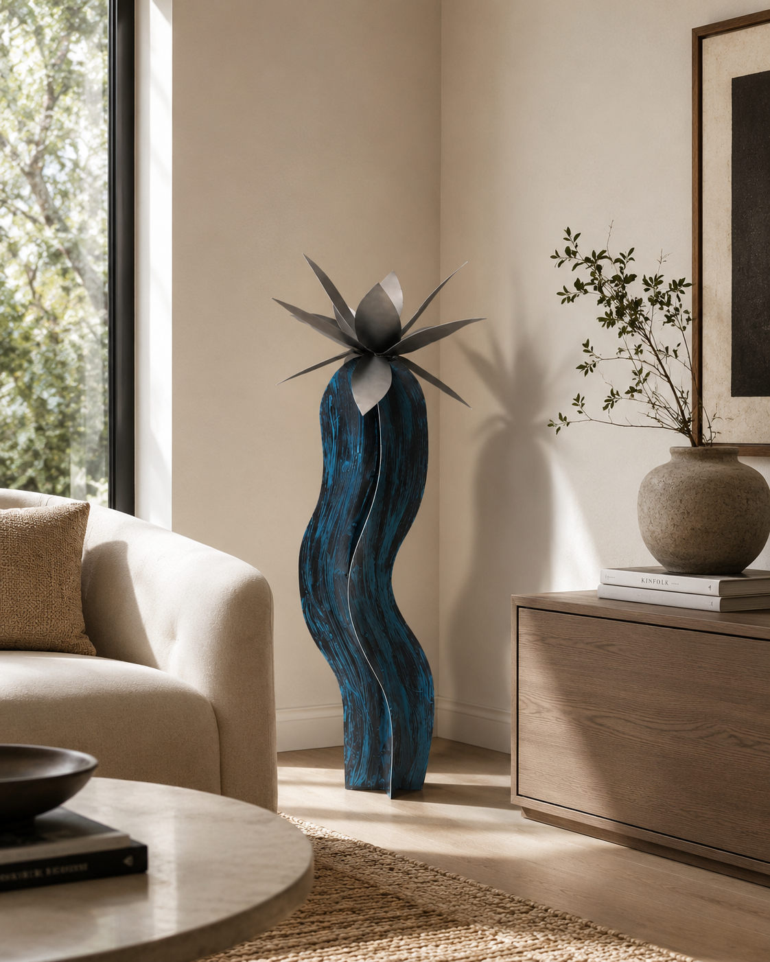Axel Lily steel lily sculpture — lagoon blue flower, handcrafted in Los Angeles