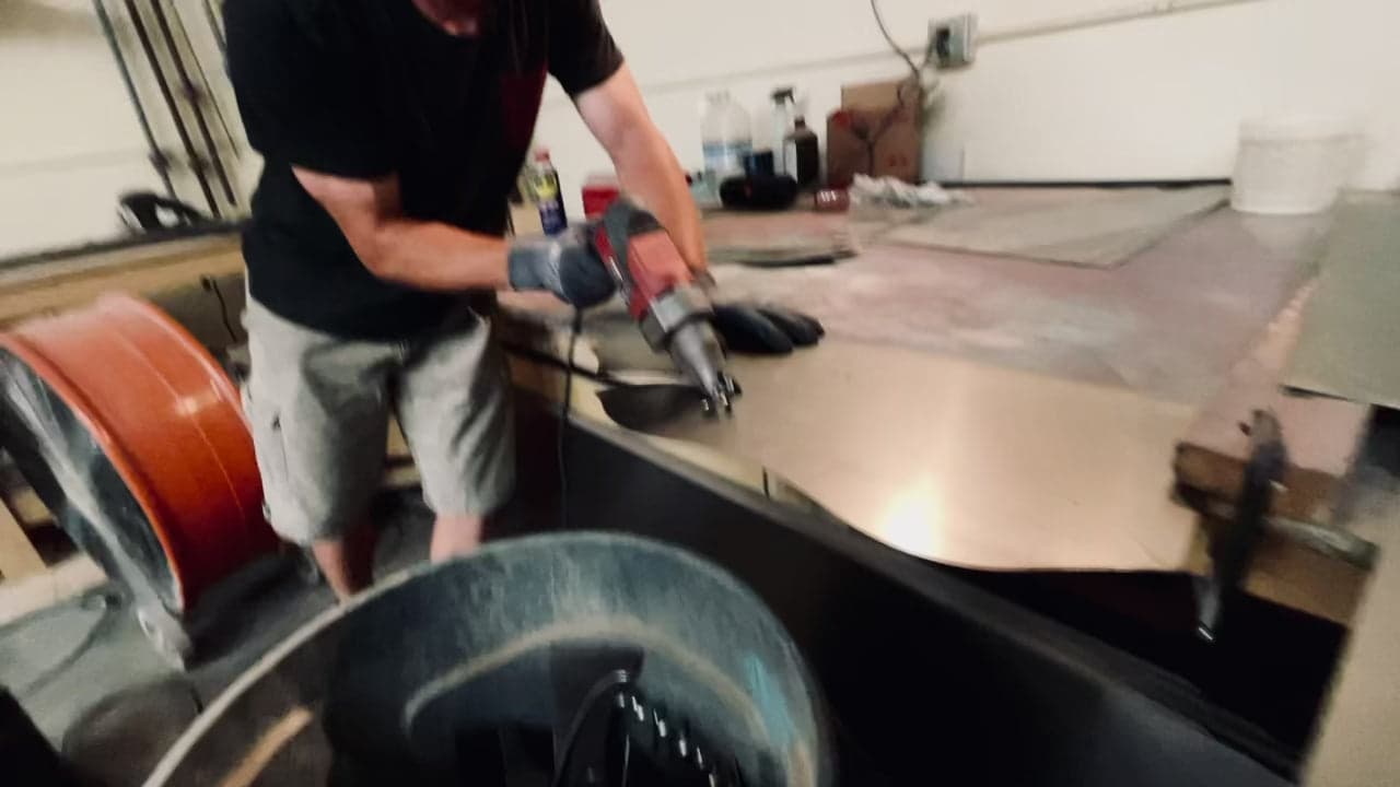 Steel being cut in the studio