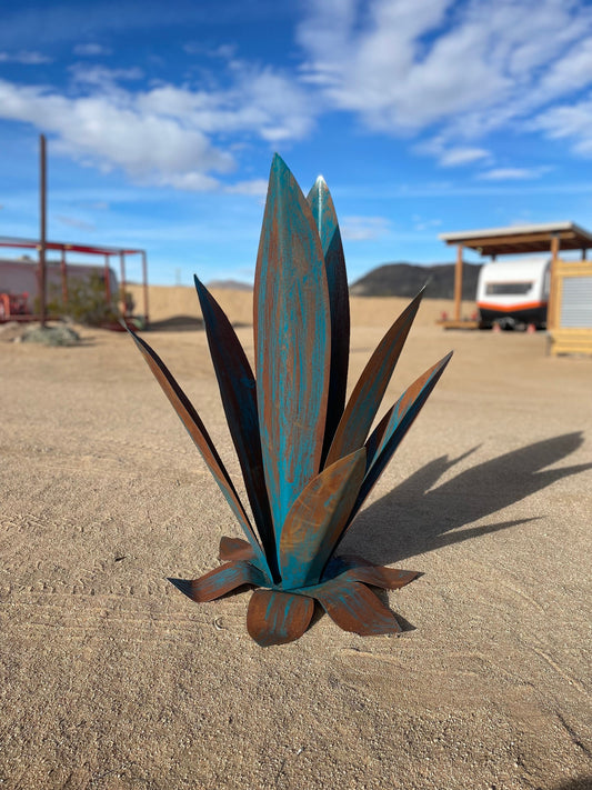 36" Metal Agave Sculpture, Rusted Steel Yard Art, Desert Landscape Decor, Handcrafted Patina
