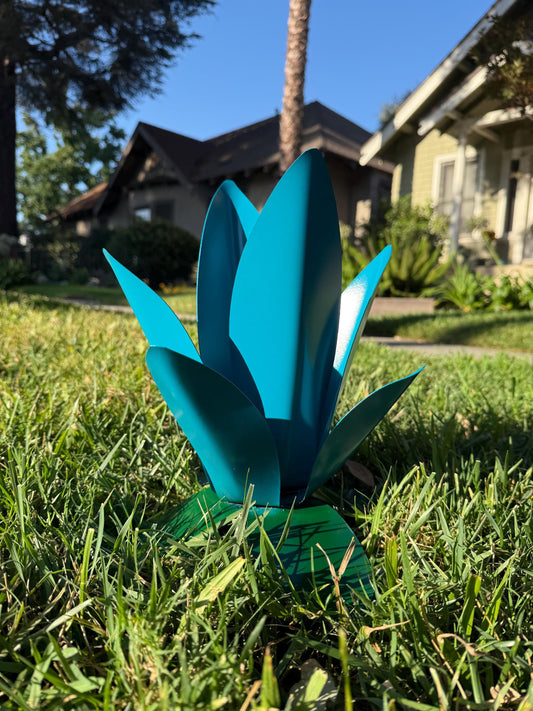 Lagoon Blue Agave Sculpture: 12" Modern Metal Garden Art, Desert, Landscape, outdoor, home decor