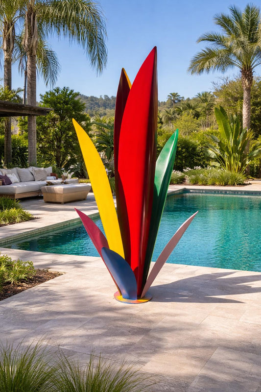 60" Rainbow Metal Agave Sculpture, Giant Steel Yard Art, Modern Garden Desert Landscape Decor