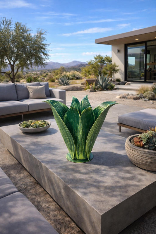 19" Green Metal Flower Sculpture, Garden Art, Modern Metal Yard Decor