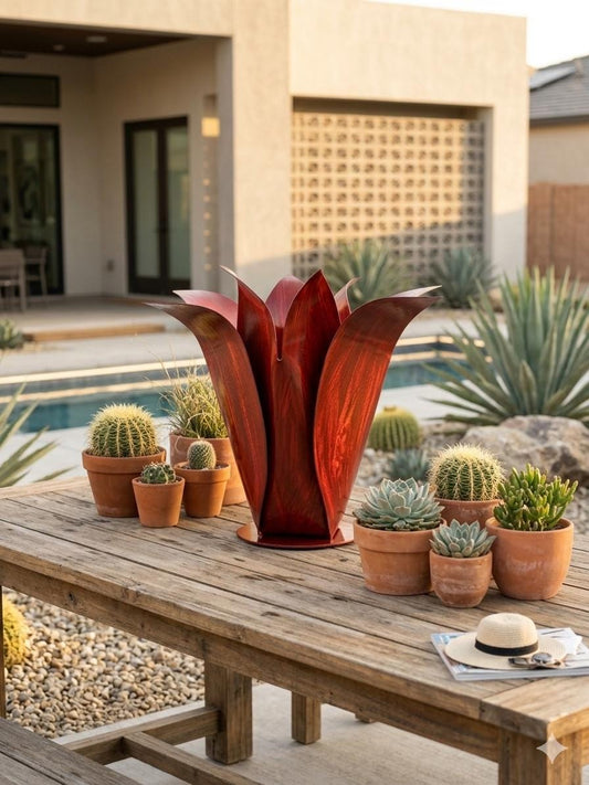 Blossom, Ruby, Red, Landscape, Metal, Art, decor, sculpture, garden, aesthetic, scenery, desert, structure, Steel Sculpture, Flower, Bud
