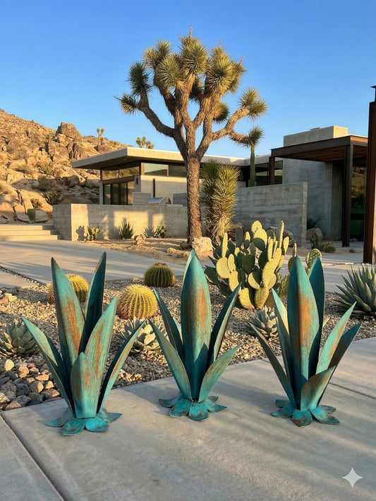 24" Trio Metal Agave Sculpture Set – Handcrafted Steel Garden Art, Desert Landscape Decor