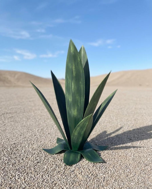 36" Green Metal Agave Sculpture, Modern Desert Garden Art, Steel Yard Decor