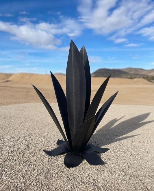 36" Matte Black Metal Agave Sculpture, Modern Steel Yard Art, Outdoor Garden Decor