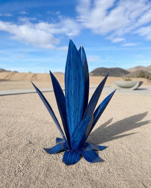 36" Blue Metal Agave Sculpture, Steel Yard Art, Desert Garden Decor, Outdoor Modern Sculpture