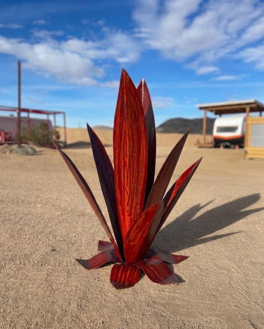36" Sunset Red Steel Agave Sculpture, Handcrafted Garden Art, Outdoor Desert Decor