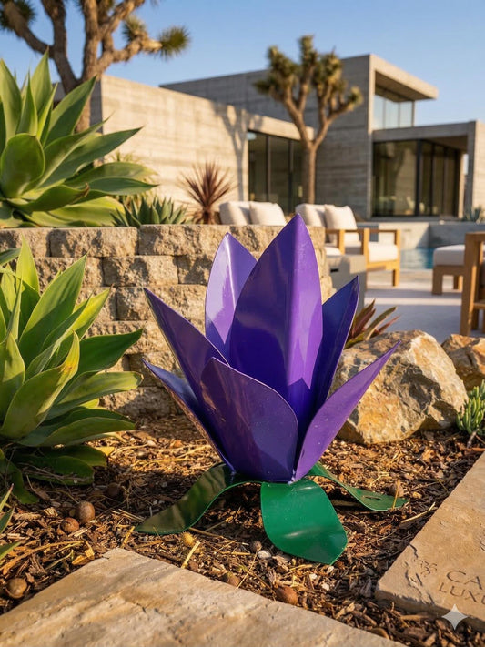 Lavender Steel Lotus Flower Sculpture, Metal Garden Art, Purple Yard Decor, Modern Outdoor Sculpture